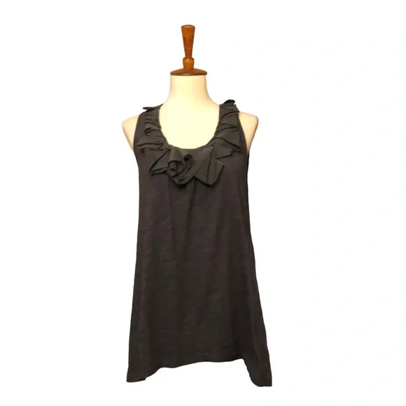 NWT ANTHROPOLOGIE VANESSA VIRGINIA Dark Gray Ruffle Detail Sleeveless Top - Picture 1 of 11